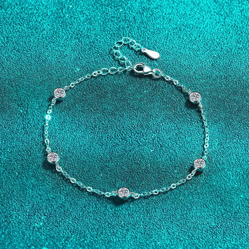 Round Bezel 0.87cttw Full D Color Moissanite Diamond Bracelet For Women 925 Silver GRA Certified 19cm Link Bracelets Gift