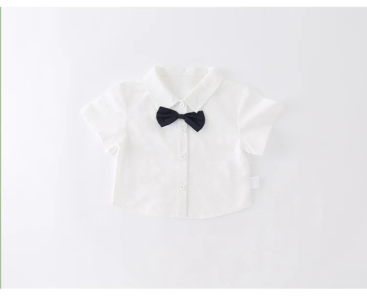 Baby Boys Gentleman 2pcs Overalls Set Bow Tie White Shirt+Suspender Shorts 1st Birthday Outfits Kids Handsome Suit