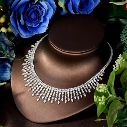 Gorgeous Niche Tassel Accessories Necklace Earrings Bridal Wedding Party AAA Zirconia Set 4 Pcs Evening Gift S-316