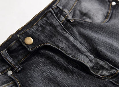 Calça Jeans Masculina Nova Casual Moto Hip Hop Rua Equitação Elástica Slim Reta Patchwork Moda Calças Jeans Masculinas