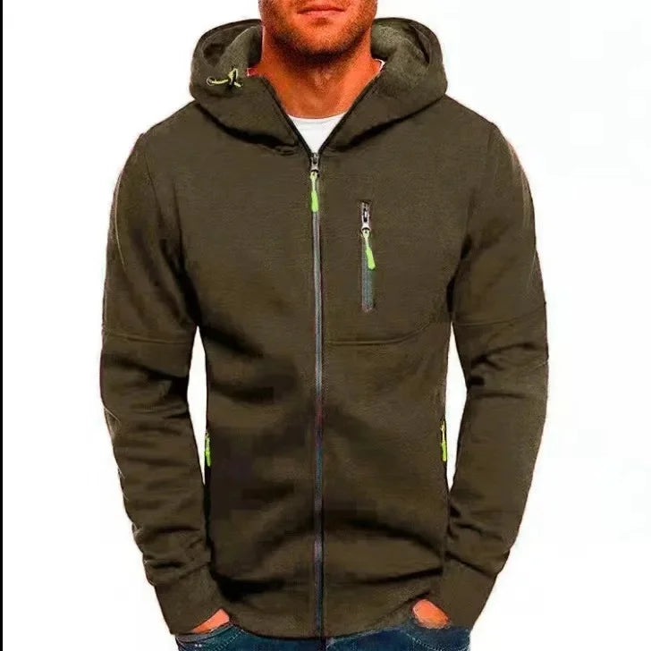 CasualHooded Jacket Fleece-Lined Autumn Crossbody Sweatshirt Fashionable Long Sleeve Zipper-Up Running Jacket For Leisure