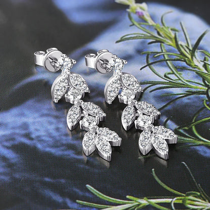 0.6cttw Long Tassel Moissanite Diamond Drop Earrings for Women 925 Sterling Silver Plated Gold Luxury Leaf Earrings Fine Jewelry