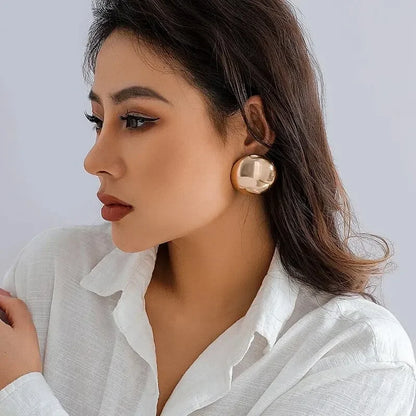 Punk Smooth Large Round Semicircle Exaggerated Metal Stud Earrings for Women Classic Gold Color Geometric Earring Ear Jewelry
