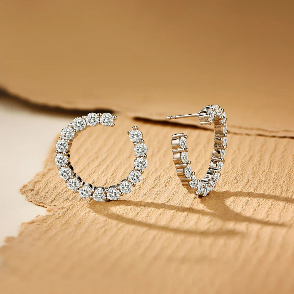 Moissanite Hool Earrings 925 Sterling Silver Passed the Diamond Test Wedding Earrings for Women Gift Fine Jewelry Band