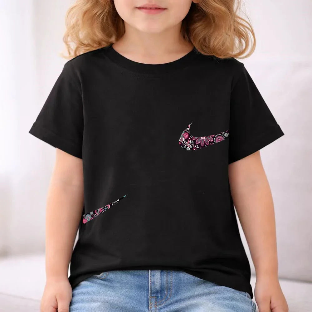 Print black white Short Sleeve Children's T-shirt Set Sports Fashion Boys Girls tops+Shorts Casual Kid new Summer Set