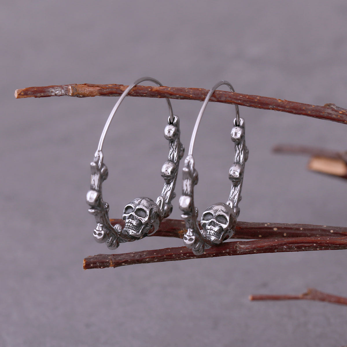 Unique Design Gothic Skull Hoop Earrings Creative Fashion Never Fade Stainless Steel Vintage Punk Hip Hop Earring Jewelry Gift