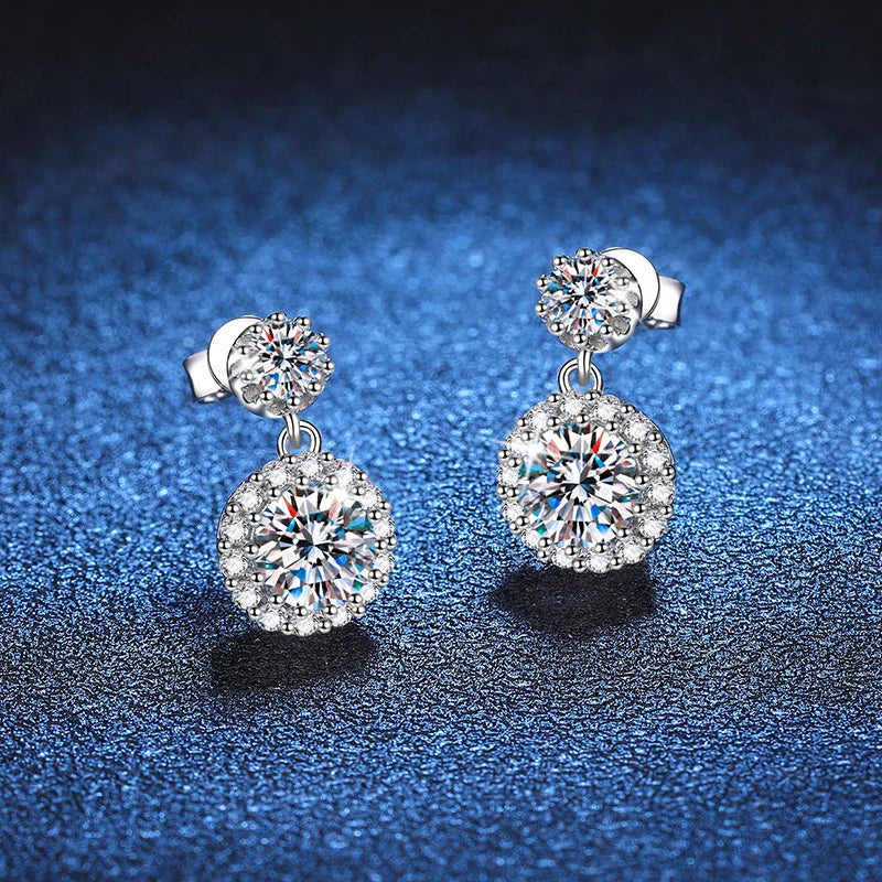 1ct Moissanite Earrings for Women S925 Sterling Silver 18k White Gold Plated Diamond Drop Earring Gifts with Certificate