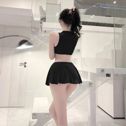 Korean Japan Girls Style Fashion Pleated Mini Skirts XL High Waist Black White A Line Short Skirt for Women Christmas