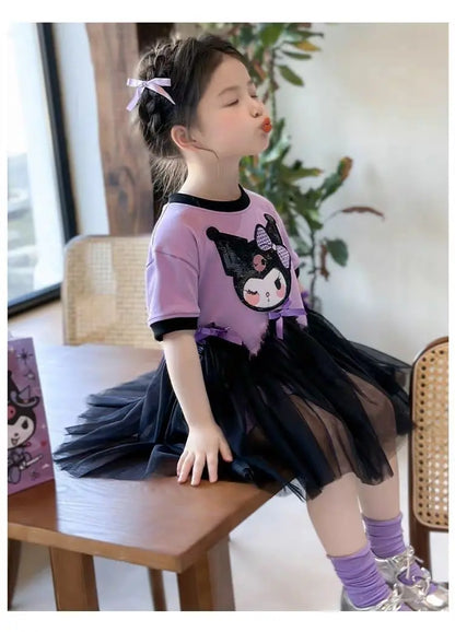 Princess Style Short Sleeve Dress for Girls Baby Mesh Skirt Summer New Arrival Children's Clothing Casual Daily Skirt