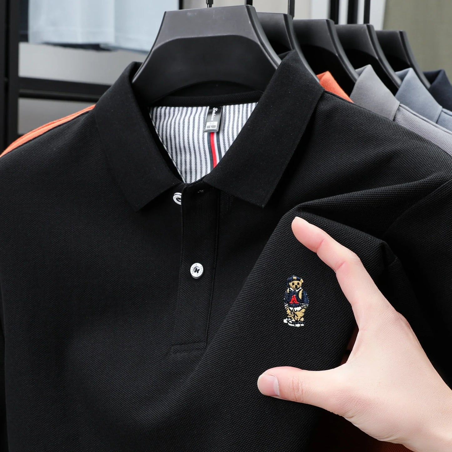 100% cotton high-quality short sleeve men's polo shirt fashion brand cute bear embroidery top Korean casual breathable T-shirt