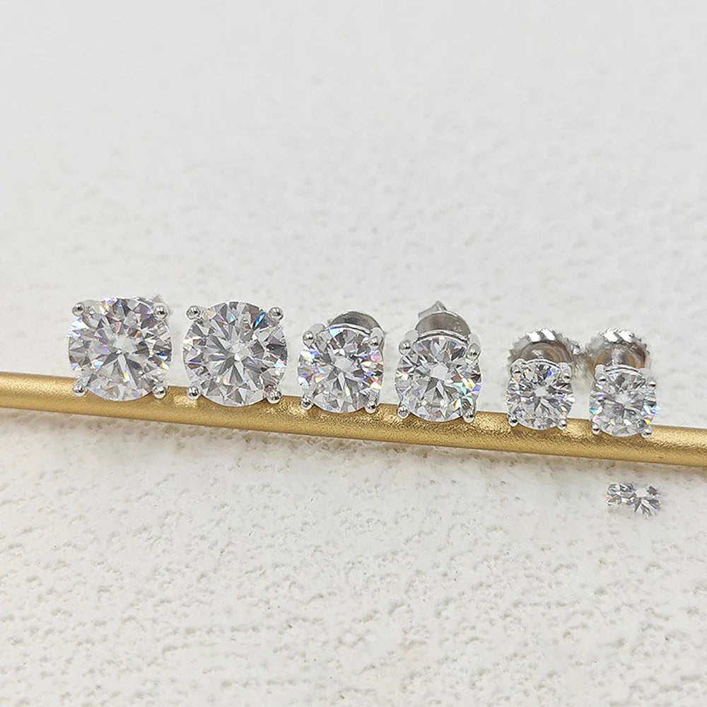 4carat Moissanite Stud Earrings with Certificate Round Brilliant Cut Diamond Earring 925 Sterling Silver Ear Studs for Women Men