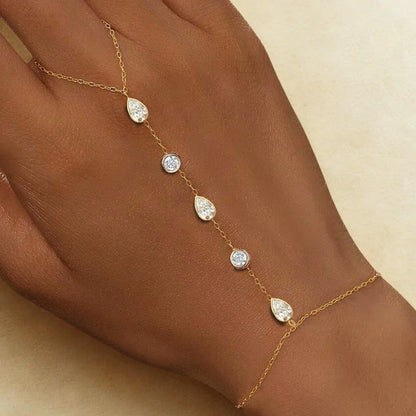 Round/Waterdrop Moissanite Diamond Ring Bracelets for Women 925 Sterling Silver Layering Finger Wrist Chain Adjustable