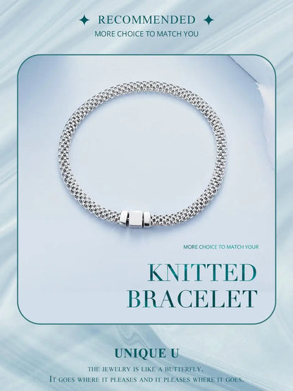 925 Sterling Silver Classic Square Buckle Bracelet Retro Braided Silver Chain Link for Women Platinum Plated Fine Jewelry