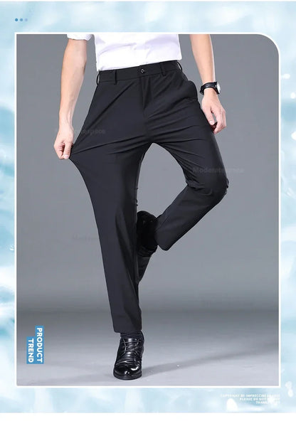 Summer Thin Stretch Trousers Men Elastic Waist Korean Classic Black Gray Blue Business Casual Formal Pants Male Brand