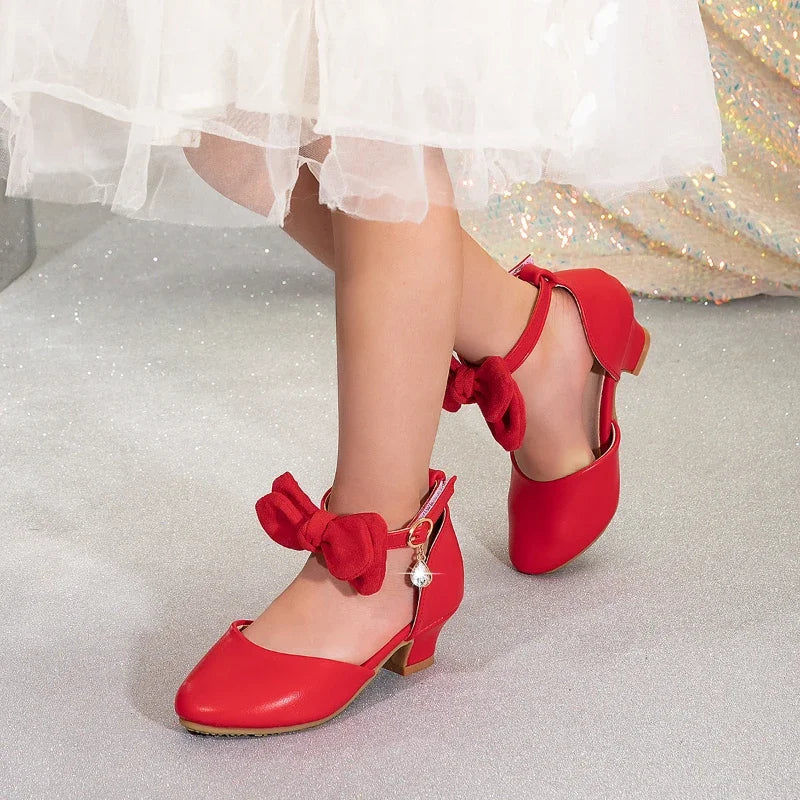 Girl Princess Dress Sandals Summer New Versatile Kids Fashion High Heels Shoes Sweet Bowknot Versatile Children Causal Sandals