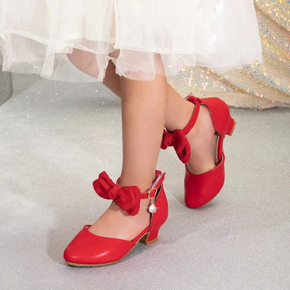 Girl Princess Dress Sandals Summer New Versatile Kids Fashion High Heels Shoes Sweet Bowknot Versatile Children Causal Sandals
