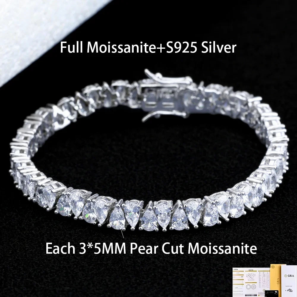 3*5mm Pear Cut Moissanite Tennis Bracelet S925 Silver Waterdrop Lab Diamond Bracelet For Women Man Party Fine Jewelry