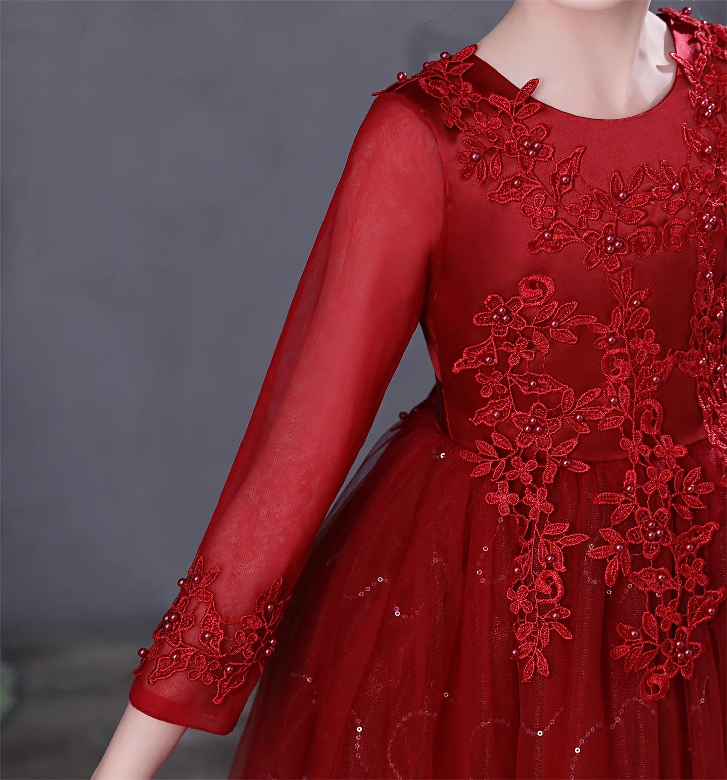 Princess Dress Girls' Pengpeng Yarn Spring/Summer New Long Sleeve Fashionable Children's Performance
