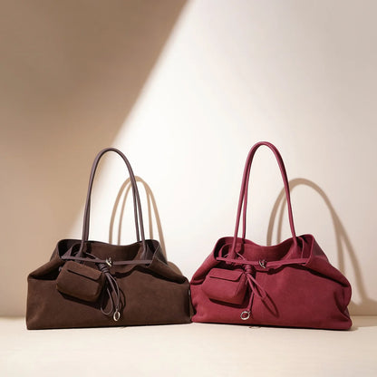 New Split Cow Leather Women's Faux Suede Bag Autumn Winter Underarm Bag for Lady Shoulder Crossbody Bag