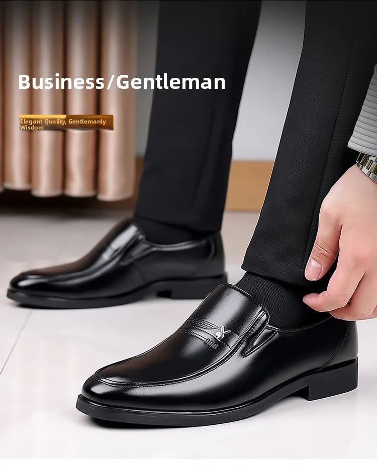 Soft Cowhide Leather Men's Business Shoes Anti-Slip Work Shoes for Middle-Aged And Elderly Fathers Comfortable Breathable Rub...