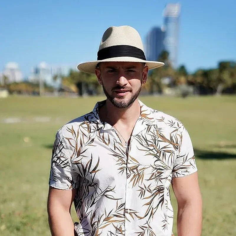Big Size XL 63cm Travel Panama Jazz Straw Hat Summer Sun Hats for Women Men Wedding  Wide Brim Fedora Straw Beach Hat UV UPF 50+