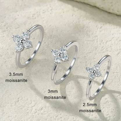 D Color Moissanite Four-leaf Clover Rings for Women 2.5/3/3.5mm Diamond Wedding Ring GRA s925 Sterling Silver Jewelry