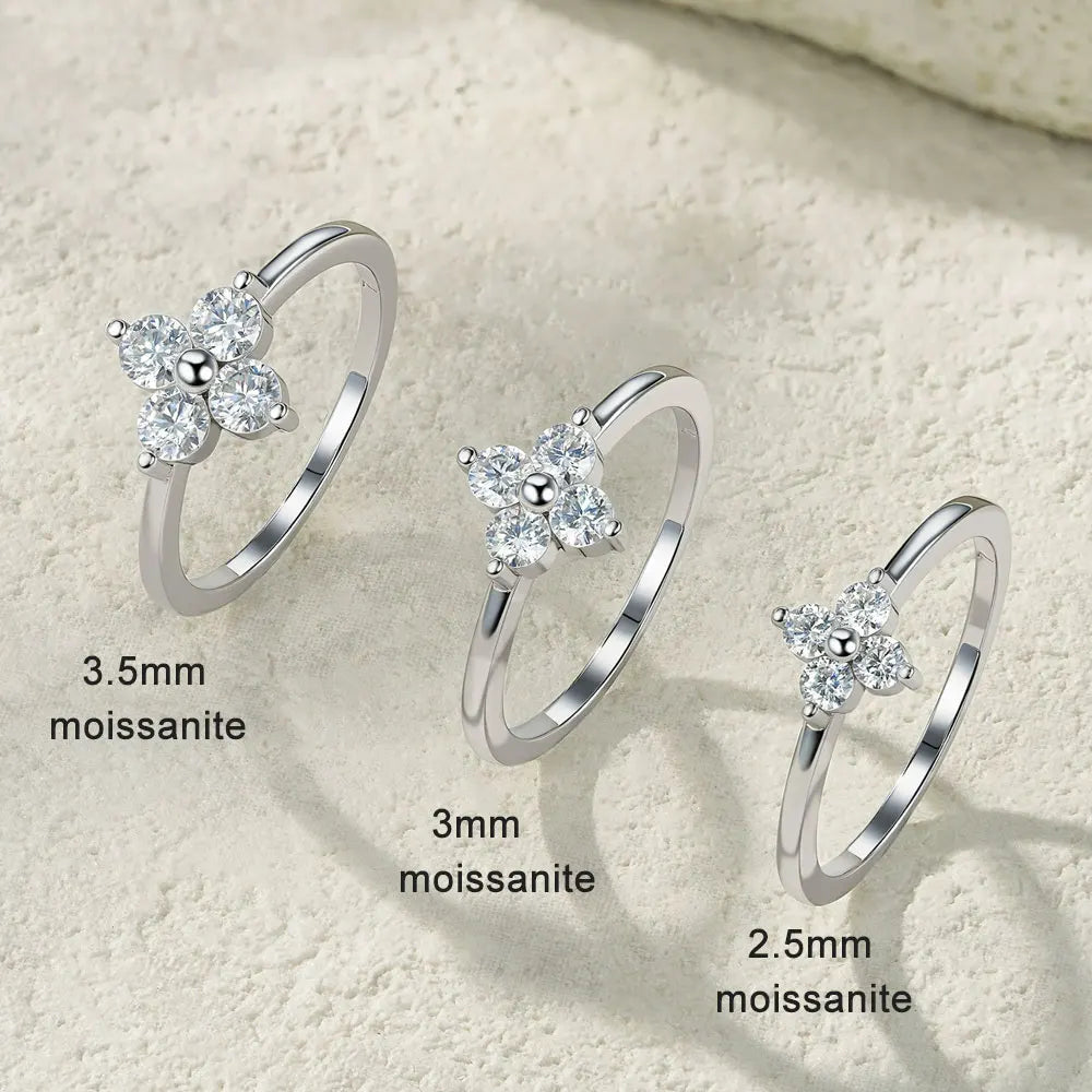 D Color Moissanite Four-leaf Clover Rings for Women 2.5/3/3.5mm Diamond Wedding Ring GRA s925 Sterling Silver Jewelry