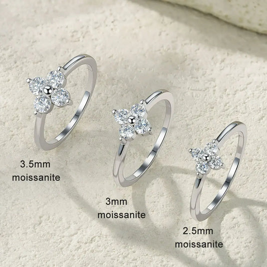 D Color Moissanite Four-leaf Clover Rings for Women 2.5/3/3.5mm Diamond Wedding Ring GRA s925 Sterling Silver Jewelry
