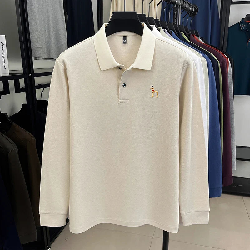 Original Brand Men's Polo Shirt 100 Cotton Lapel Dog Embroider Long Sleeve T-Shirt Autumn New Business Casual Handsome Men'swear