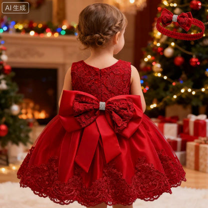 Girls White Baptism Dress Bridesmaid Dresses For Wedding Prom Gown Big Bow Girls Elegant Dresses Red Puffy Christmas Dress