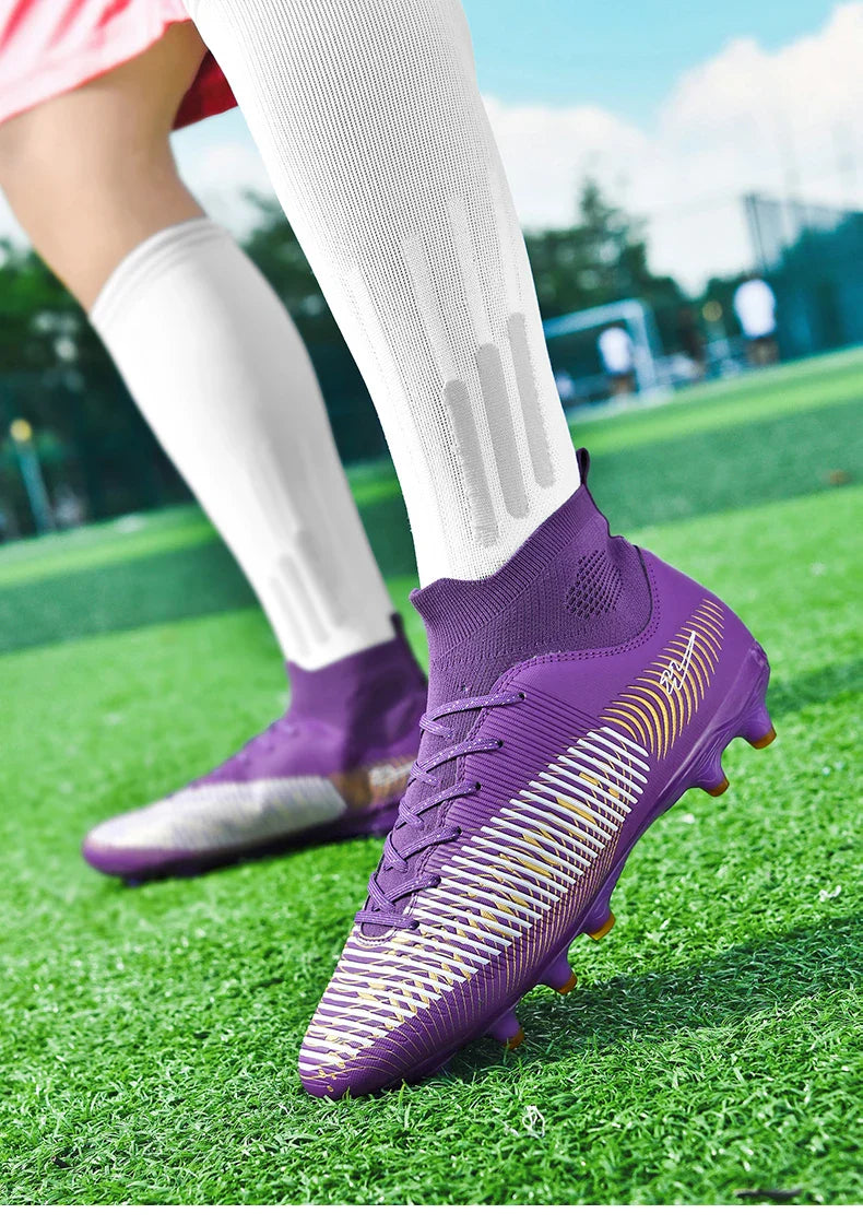 Double Star 2026 New High-Top AG Soccer Boots, Long Studs, for Teenagers, Primary School Students, Adults and Kids, Match & Trai