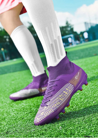 Double Star 2026 New High-Top AG Soccer Boots, Long Studs, for Teenagers, Primary School Students, Adults and Kids, Match & Trai