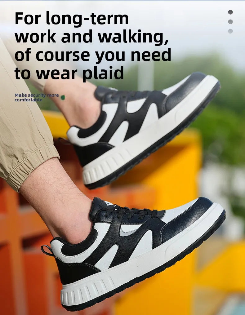 Men's Lightweight Casual Labor Protection Shoes Steel Toe Caps Anti Smashing Anti Piercing Wear-Resistant Work Footwear