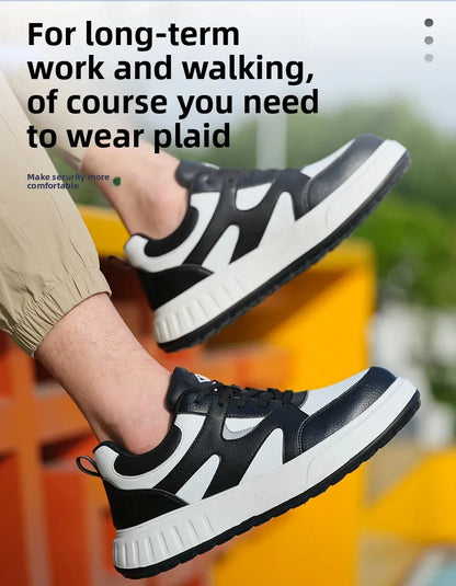Men's Lightweight Casual Labor Protection Shoes Steel Toe Caps Anti Smashing Anti Piercing Wear-Resistant Work Footwear