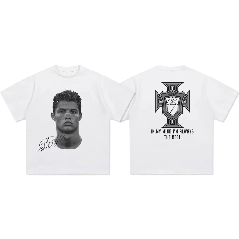Cristiano Ronaldo Head T Shirt with Signature Trendy Graphic Tee Ronaldo CR7 Cristiano Ronaldo Shirt Ronaldo Vintage Football