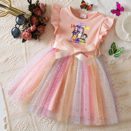 K-Pop Hunters Zoey Mira Rumi Vestido Infantil Menina Lantejoulas Tule Arco-Íris Vestido Doce Princesa para Meninas Presente de Festa