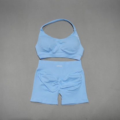 Women's Fashion 2 Piece Sports Set Lace Up Sports Bra Seamless Shorts Leggings Yoga Gym Fitness Running Tracksuit