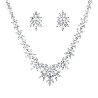 Brand Luxury Marquise Cut Cubic Zirconia Cluster Wedding Necklace and Earring Bridal Jewelry Set