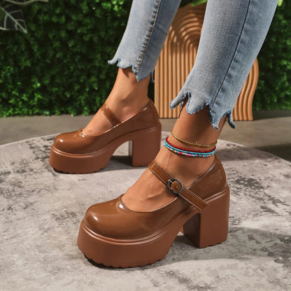 Black Super High Heels Mary Jane Shoes Women 2026 Goth Chunky Platform Pumps Woman Plus Size Ankle Buckle Party Lolita Shoes 42