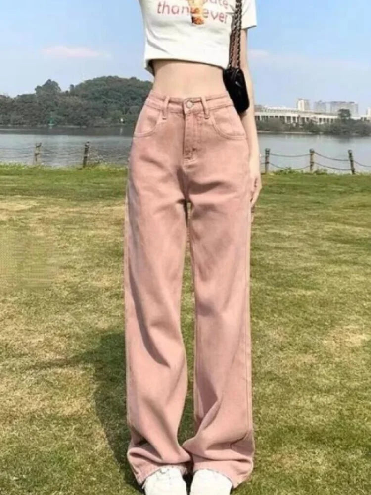 Dirty Pink High Waisted Wide Leg Jeans for Women