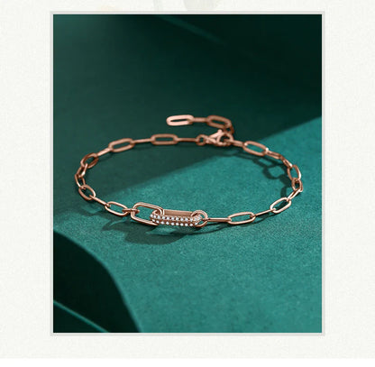 Trendy 925 Sterling Silver Geometric Link Lock Bracelet for Women Classic Zirconia Chain Female Bracelets Fine Jewelry