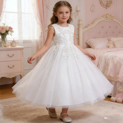 Teenage Girls Sequins Embroidery Bridesmaid Long White Dress For Flower Kids Wedding Party First Communion Birthday Vestidos