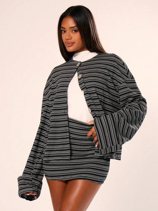 Striped Fold Over Waistband Mini Skirt  Summer 90's Elegant, Cute Fall, Autumn, Winter, Evening