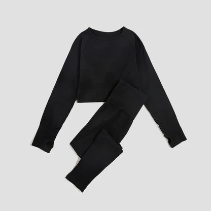 2/3Pcs Women Seamless Fitness Yoga Suit Workout Long Sleeve Crop Top Shirt Sports Bra High Waist Running Leggings Gym Clothing