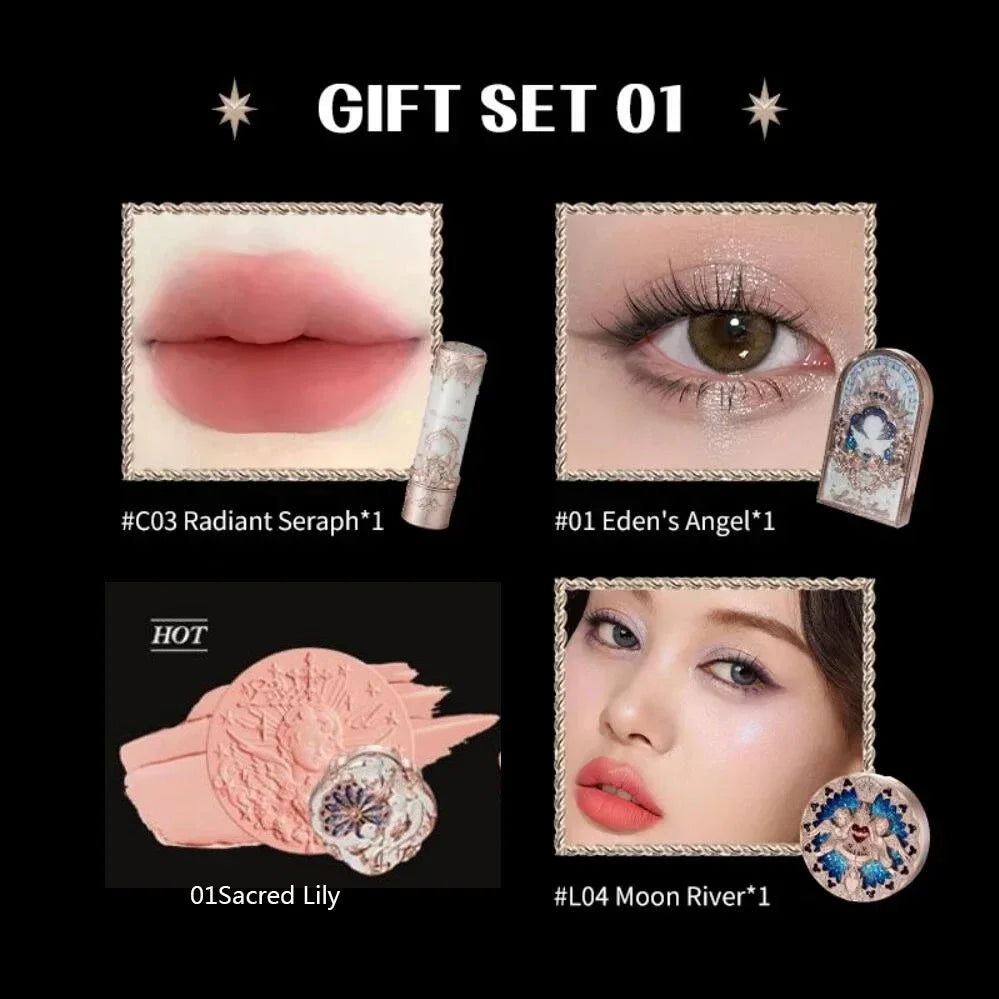 Little Angel Collection Makeup Gift Box Eyeshadow Blush Cream Matte Lipstick Full Kit All