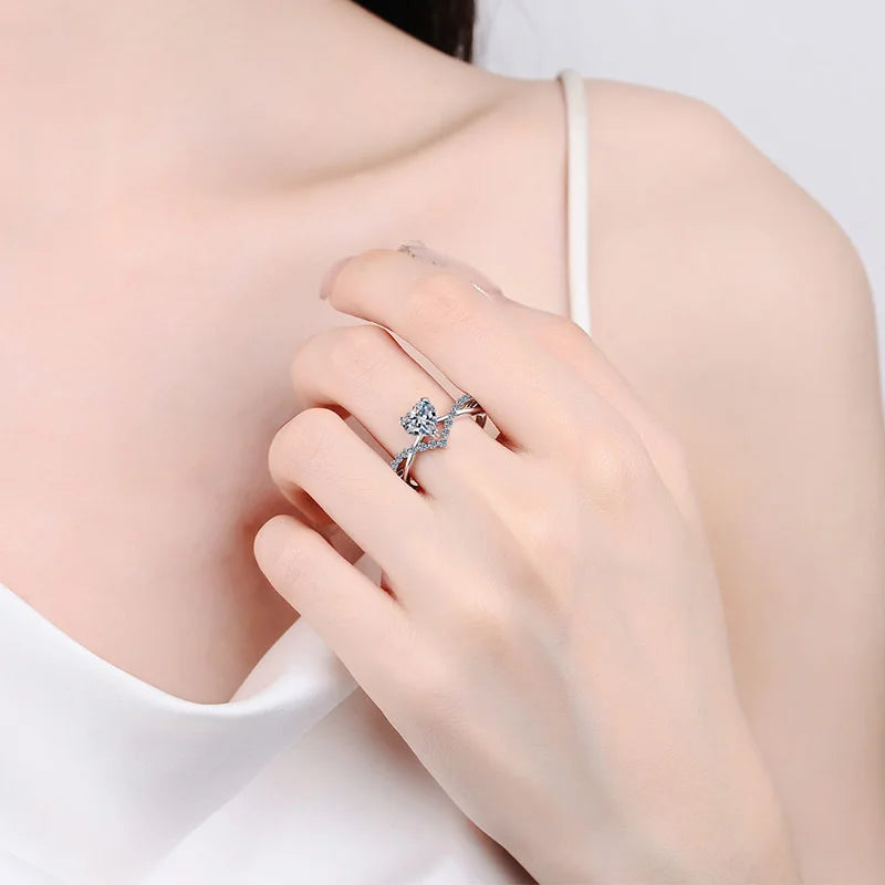 Stackable V Shape Moissanite Wedding Rings for Women Daily Wear Diamond Alternative Heart Cut Band 925 Sterling Silver