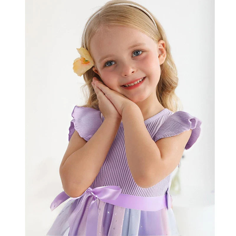 K-Pop Hunters Zoey Mira Rumi Girls Flying Sleeves Bow Sequin Dress Kids Baby Girl Birthday Party Fluffy Tutu Princess Dress 1-5Y