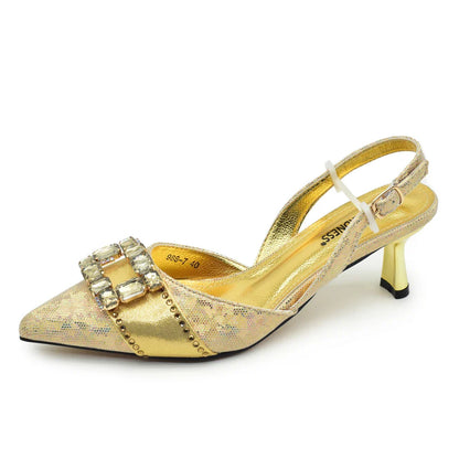 2026 Italian Design Party Wedding Pointed Toe Slingback Sandals with Bag Set in Gold Color High Heel for Weddings and Parties
