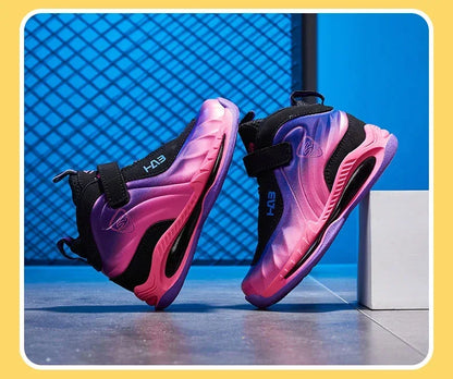 Trend Cool Kids Shoes Leather Lightweight Breathable Boy Girl Sneakers Basketball Shoes Non-slip Children Outdoor Running Shoes