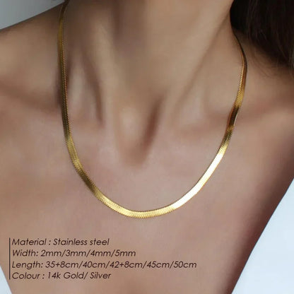 Fashion Unisex Snake Chain Women Necklace Choker Stainless Steel Herringbone Gold Color Chain Necklace For Women Jewelry